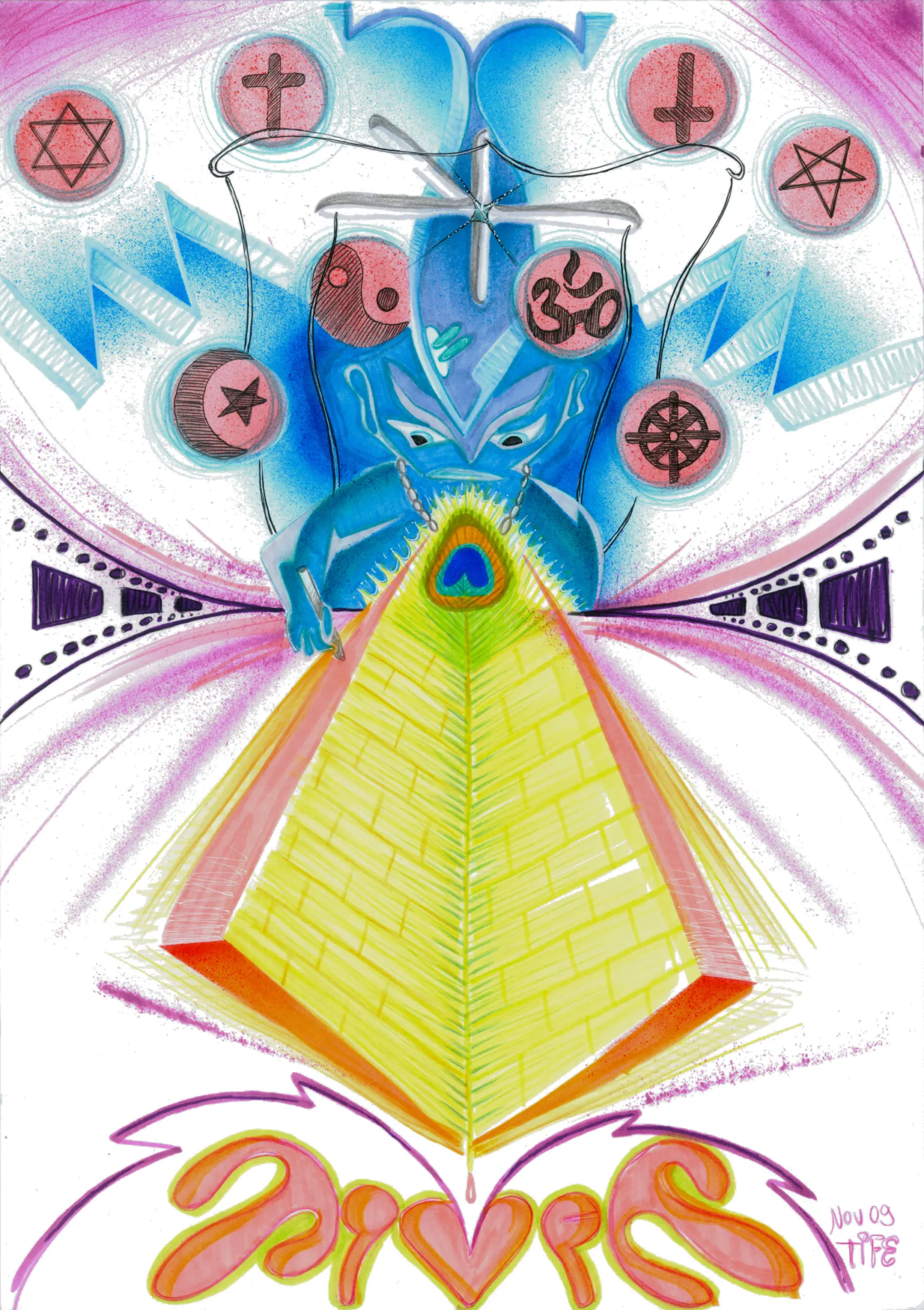 Kobold Blau, 2009, Marker / Buntstifte auf Papier, DIN A3 von Tim Florian Mueller