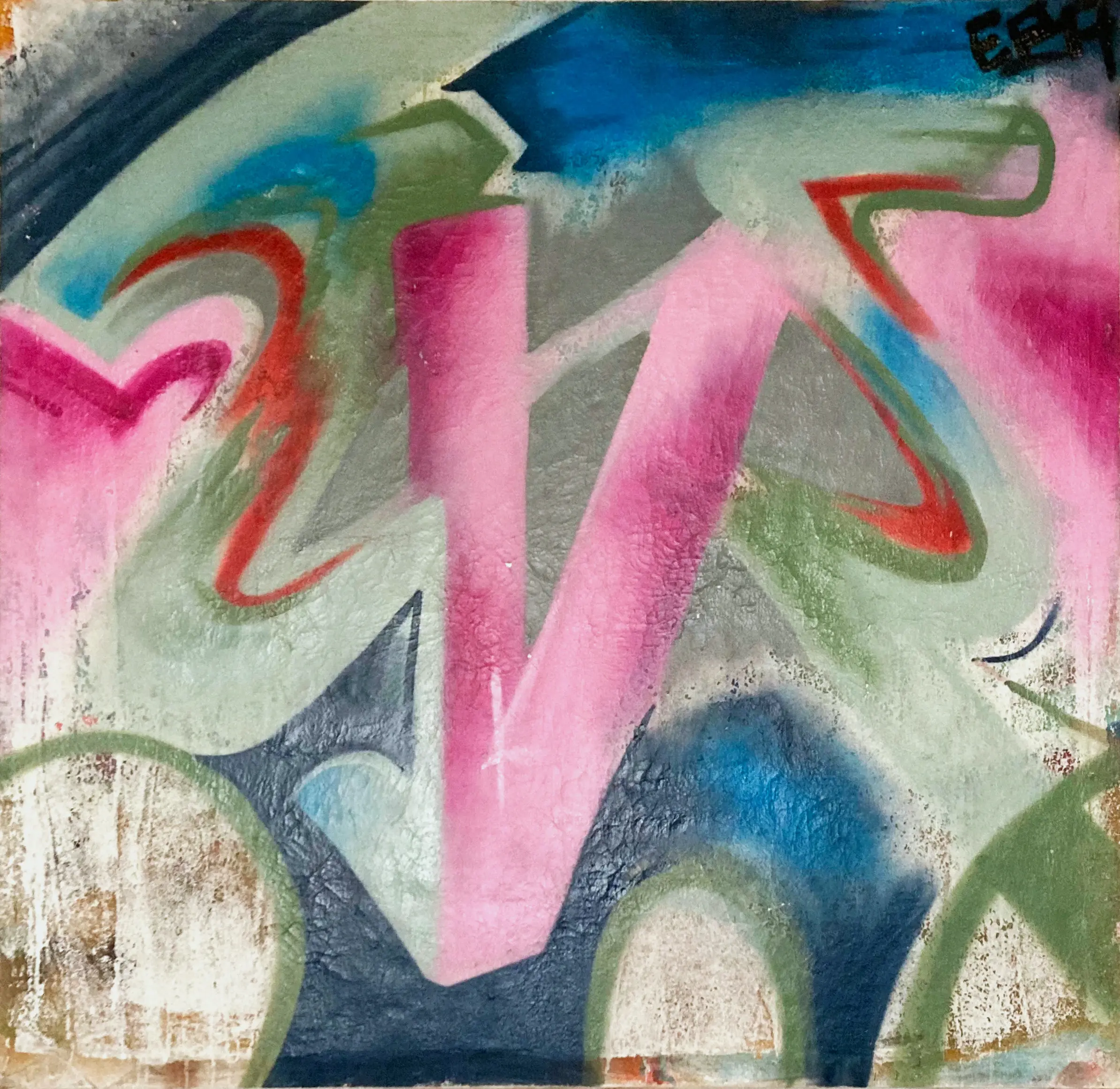 AR, 2000, Sprühfarbe auf Leinwand, 130 x 130 cm von Tim Florian Mueller