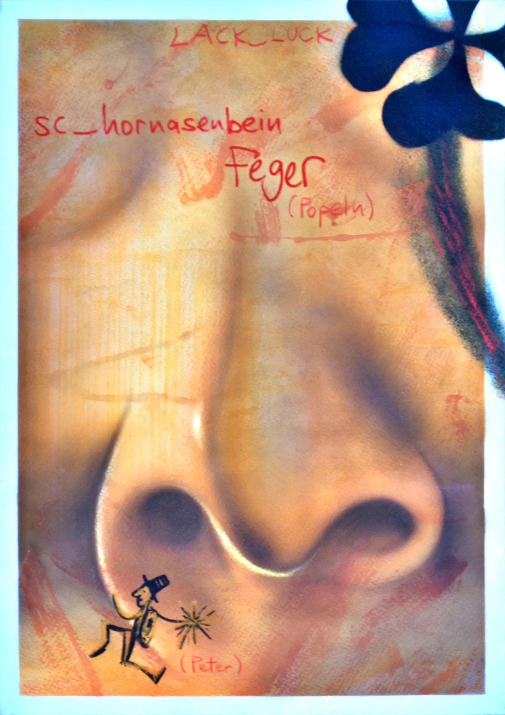Hornasenbein-Feger, 2012, Acrylfarbe / Dispersionsfarbe / Marker / Buntstifte / Wachsstifte auf Papier von Tim Florian Mueller
