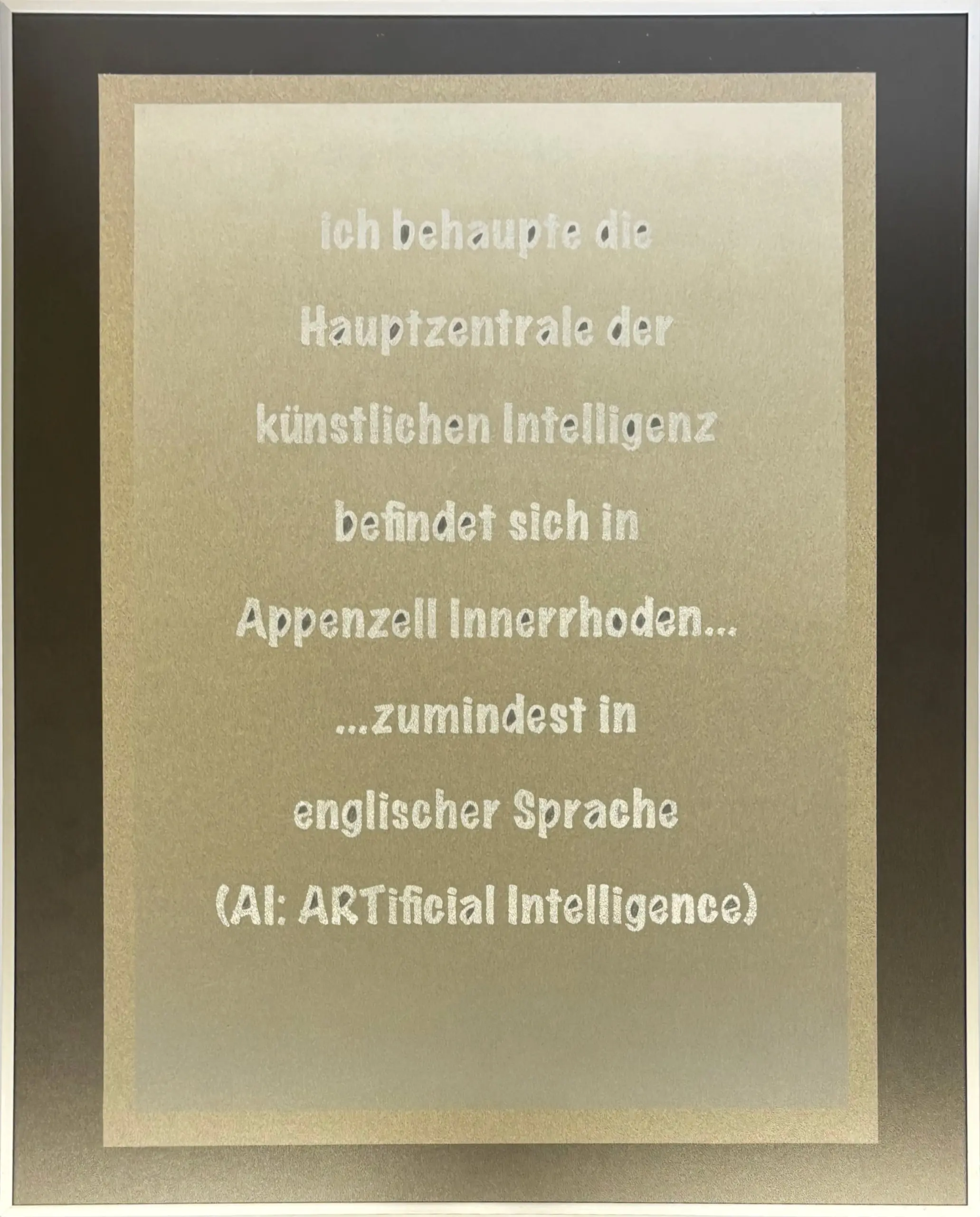 AI - ARTificial intelligence (Die Behauptung), 2025, Sprühfarbe / Buntstift auf Papier, 55 x 40 cm von Tim Florian Mueller