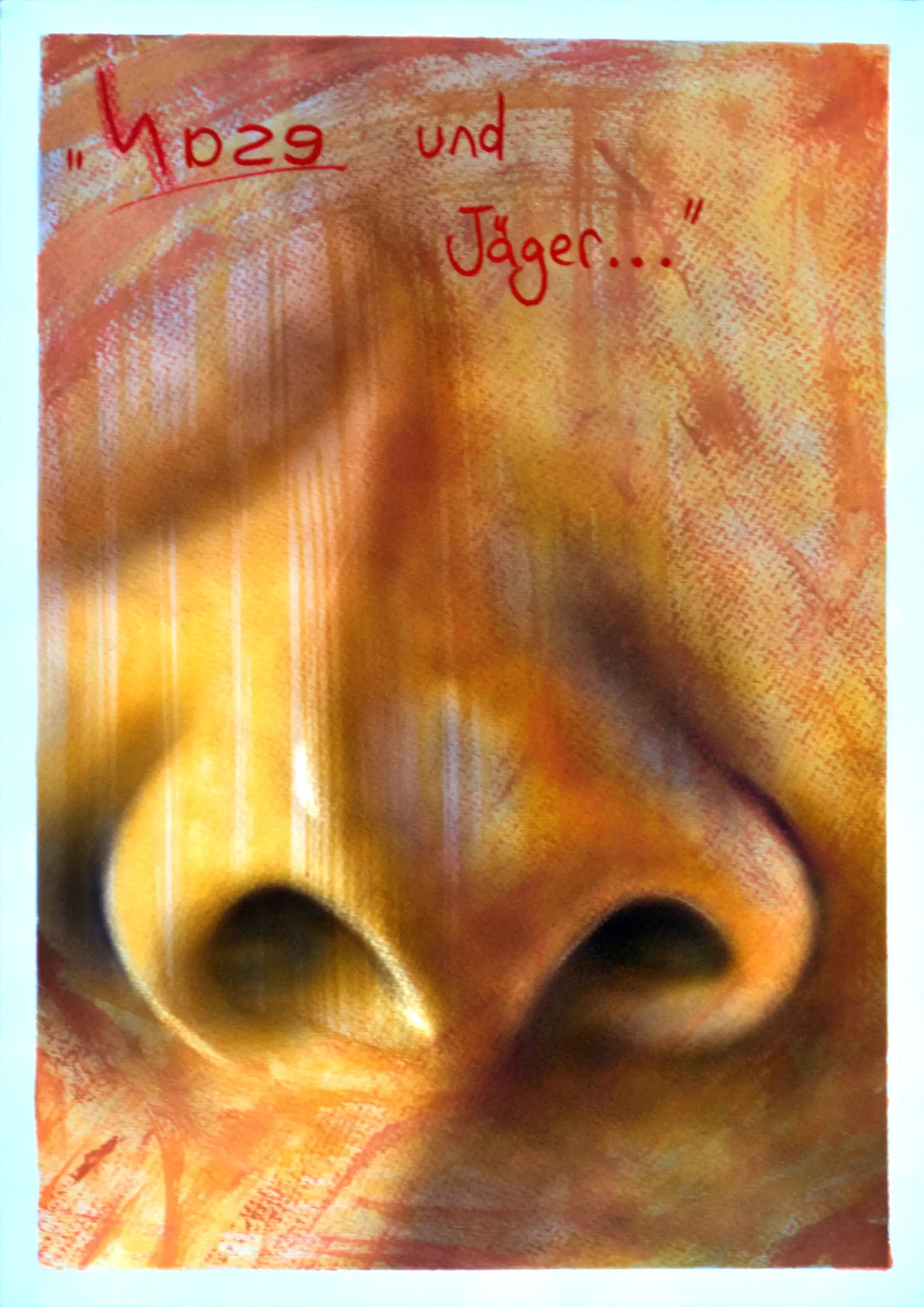 Nase und Jäger, 2012, Acrylfarbe / Dispersionsfarbe / Marker / Buntstifte / Wachsstifte auf Papier von Tim Florian Mueller