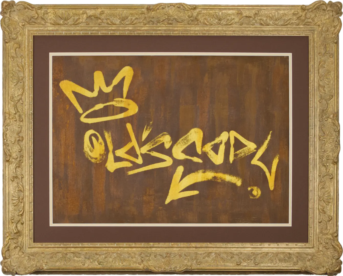Oldschool (old is cool), 2024, Siebdruck / Patina (Oxidation) auf Papier, 72 x 92 cm von Tim Florian Mueller