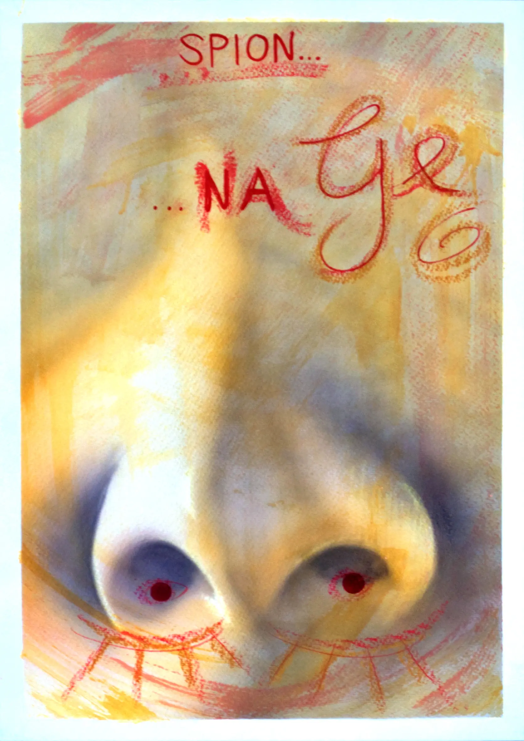 Spion Nase, 2012, Acrylfarbe / Dispersionsfarbe / Alkoholmarker / Marker / Buntstifte / Wachsstifte auf Papier von Tim Florian Mueller