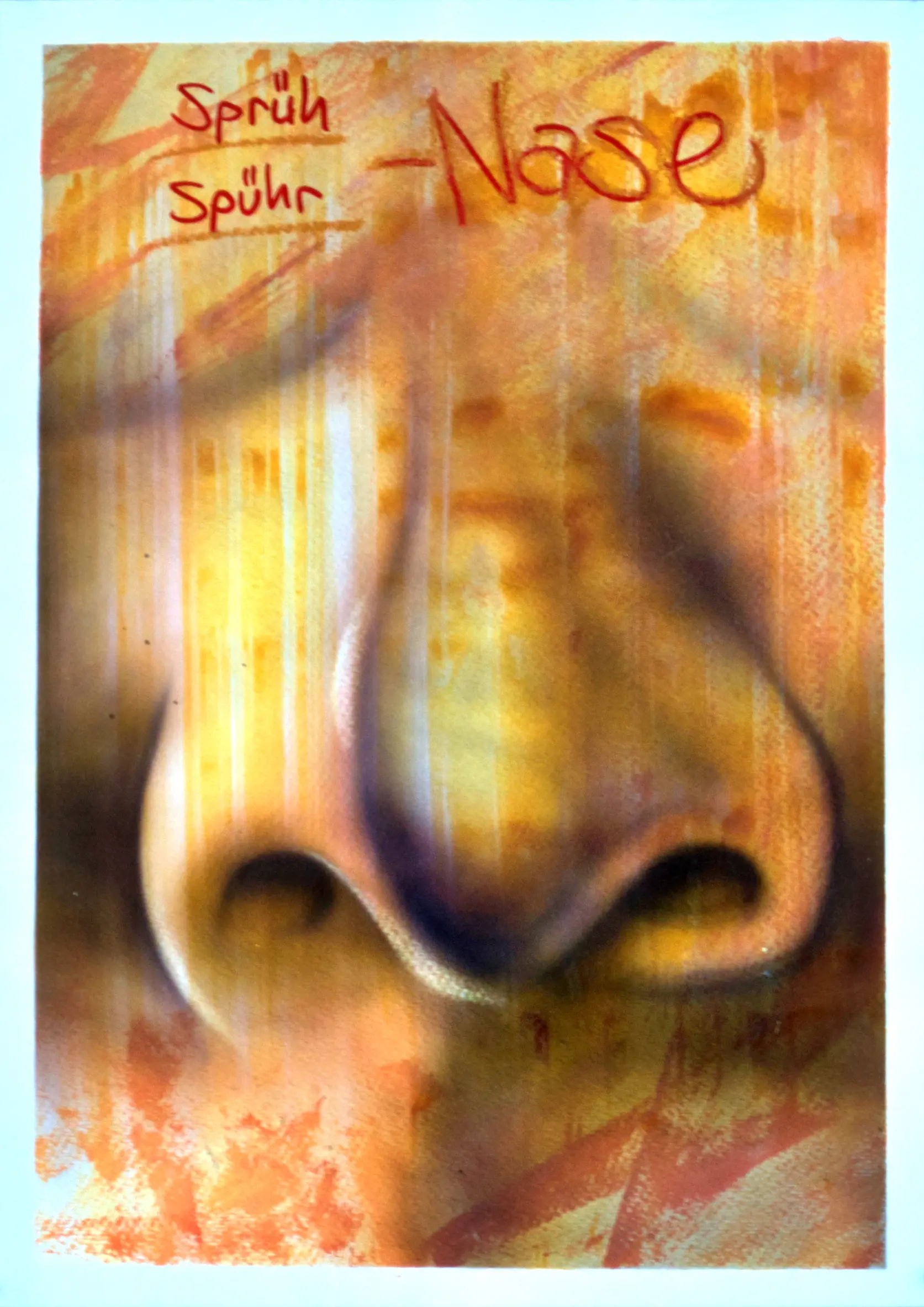 Sprühnase, 2012, Acrylfarbe / Dispersionsfarbe / Marker / Wachsstifte auf Papier von Tim Florian Mueller