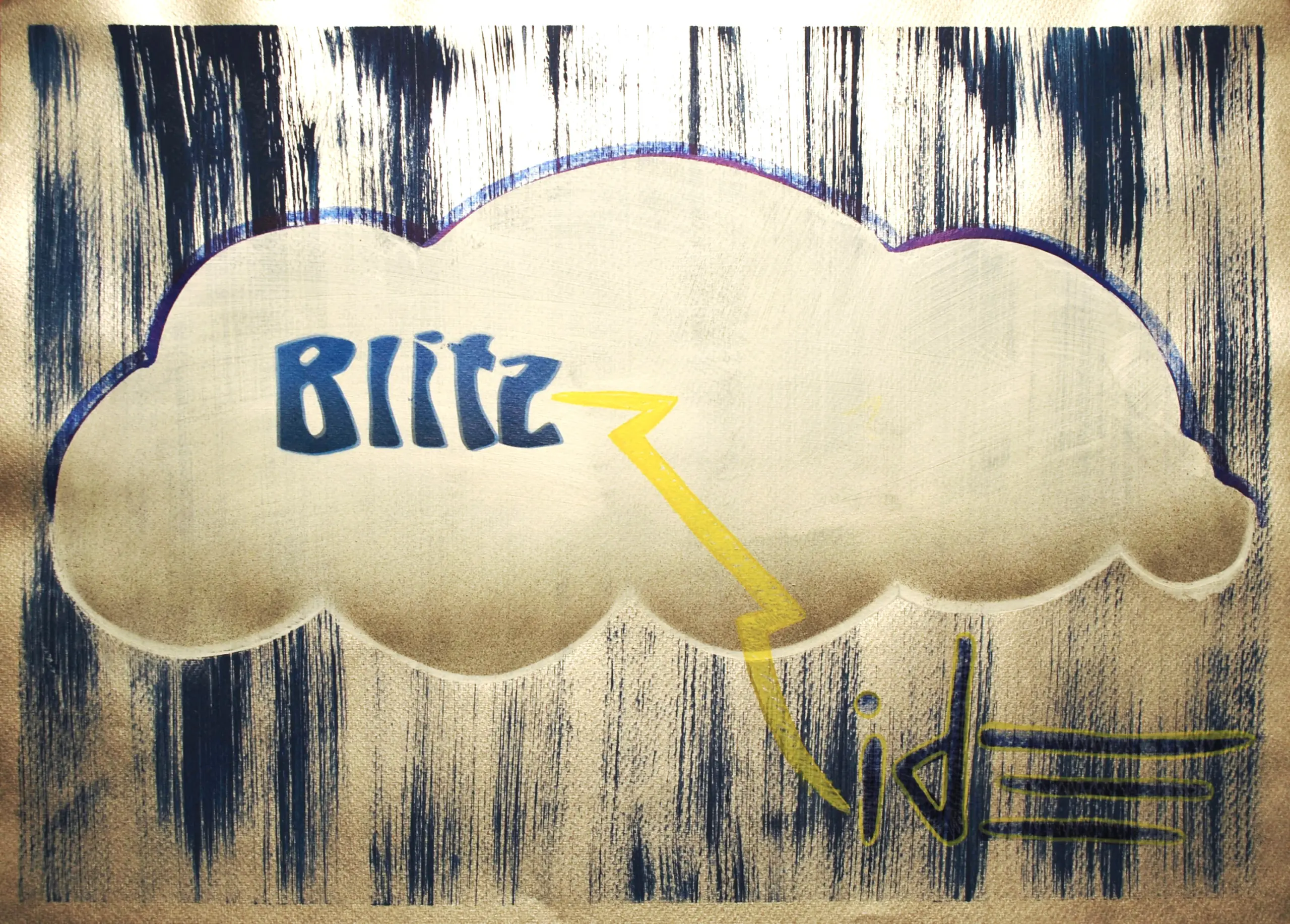 Blitz.Idee, 2012, Sprühfarbe / Acrylfarbe / Alkoholmarker / Marker / Buntstifte auf Papier, 50 x 70 cm von Tim Florian Mueller