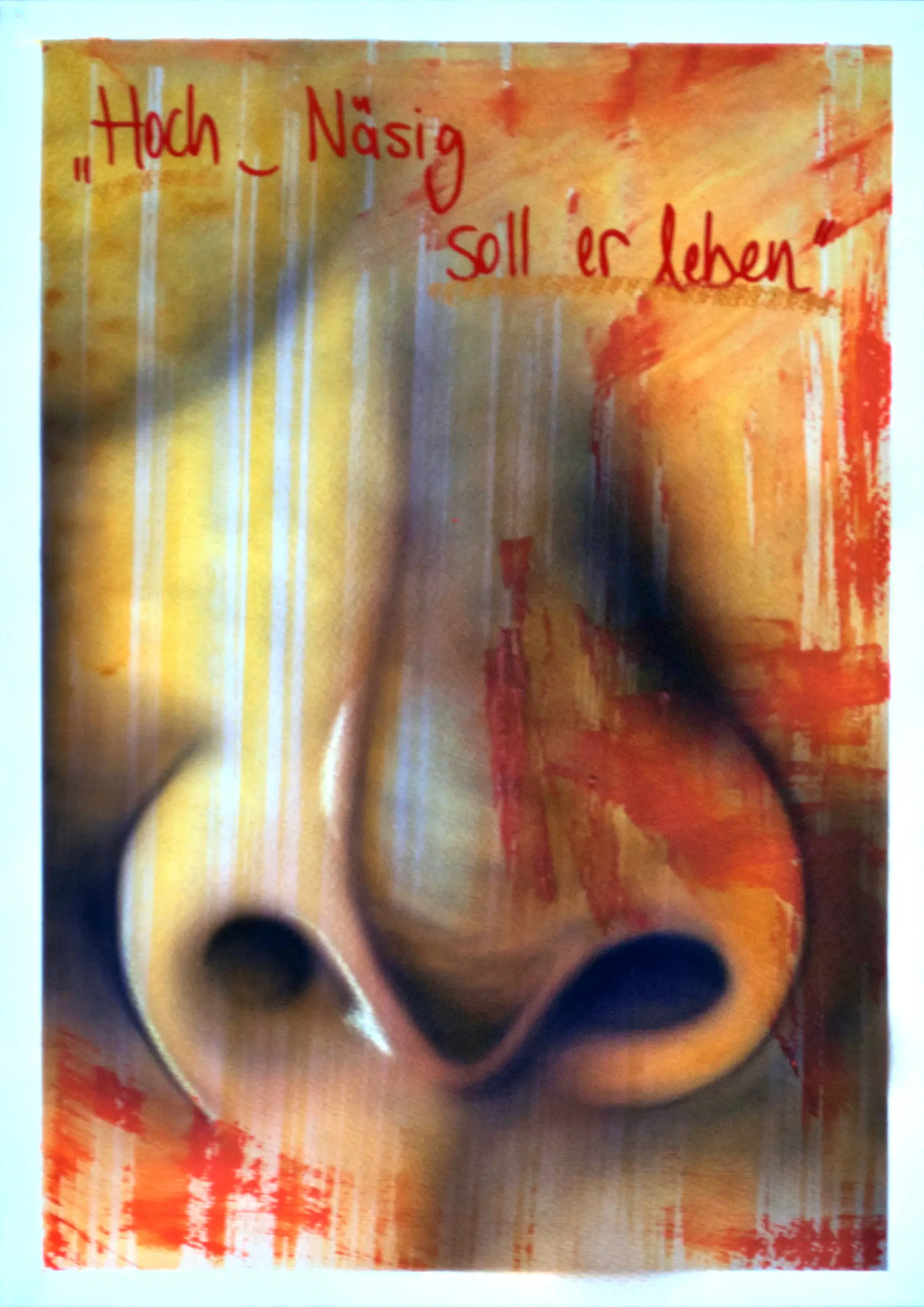 Hoch (-näsig) soll er leben, 2012, Acrylfarbe / Dispersionsfarbe / Marker / Wachsstifte auf Papier von Tim Florian Mueller