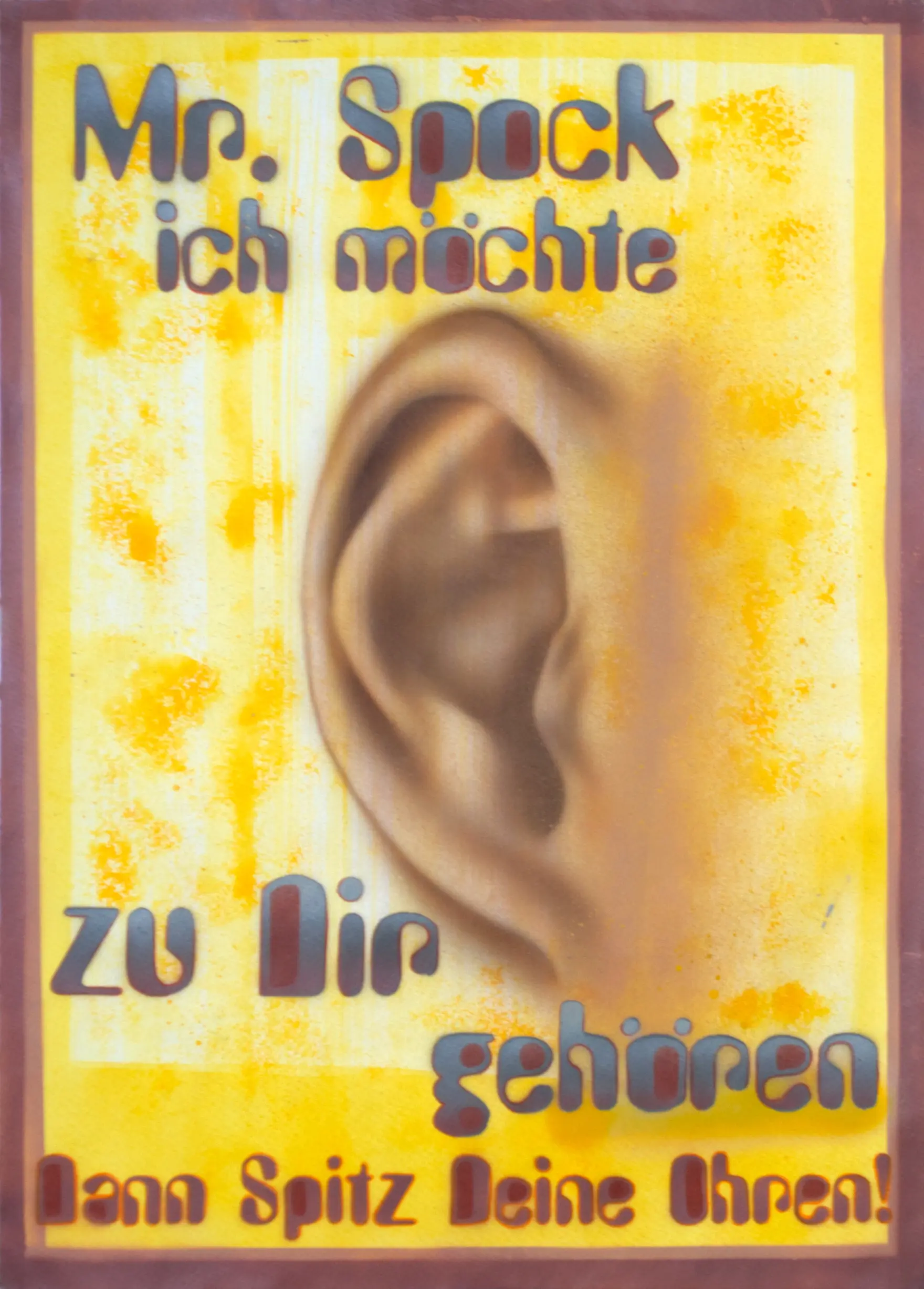 Mr. Spock ich möchte zu Dir gehören, 2021, Sprühfarbe / Acrylfarbe / Buntstifte auf Papier, 70 x 50 cm von Tim Florian Mueller