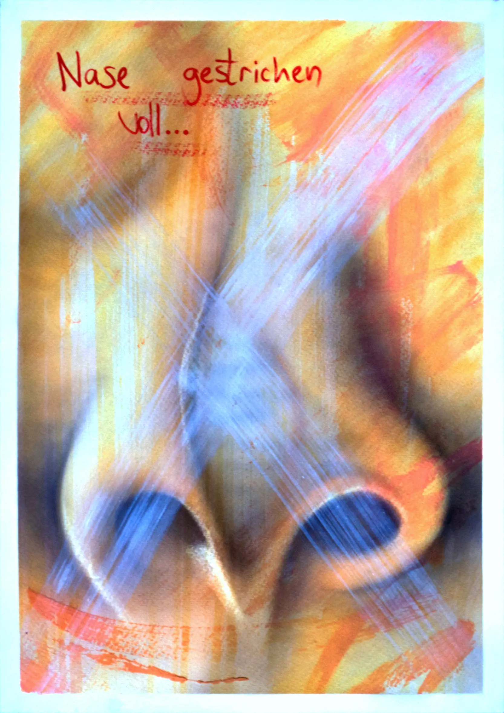 Nase gestrichen voll, 2012, Acrylfarbe / Dispersionsfarbe / Marker / Wachsstifte auf Papier von Tim Florian Mueller