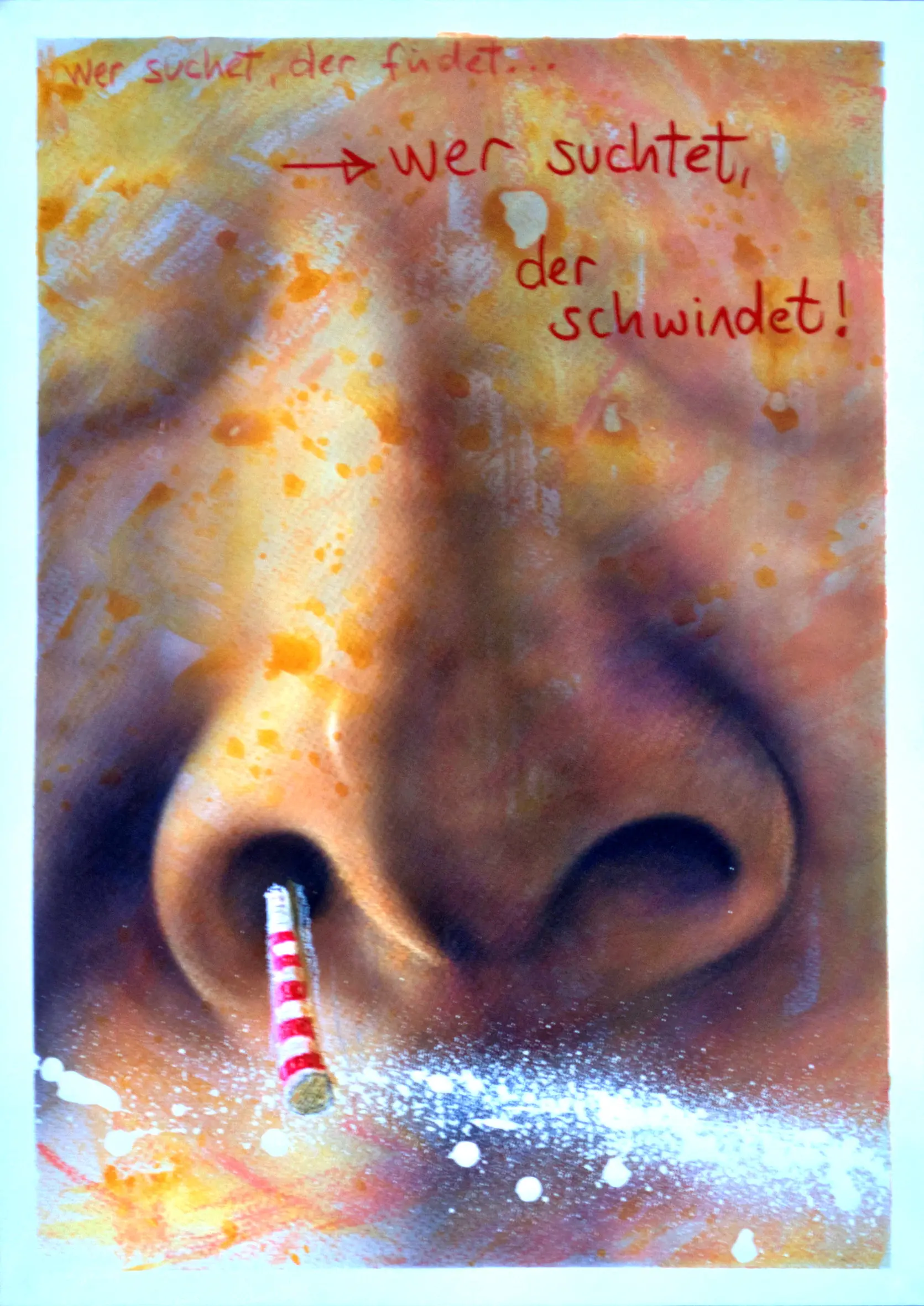 wer suchtet der schwindet, 2012, Acrylfarbe / Dispersionsfarbe / Sprühfarbe / Marker / Buntstifte / Wachsstifte auf Papier von Tim Florian Mueller