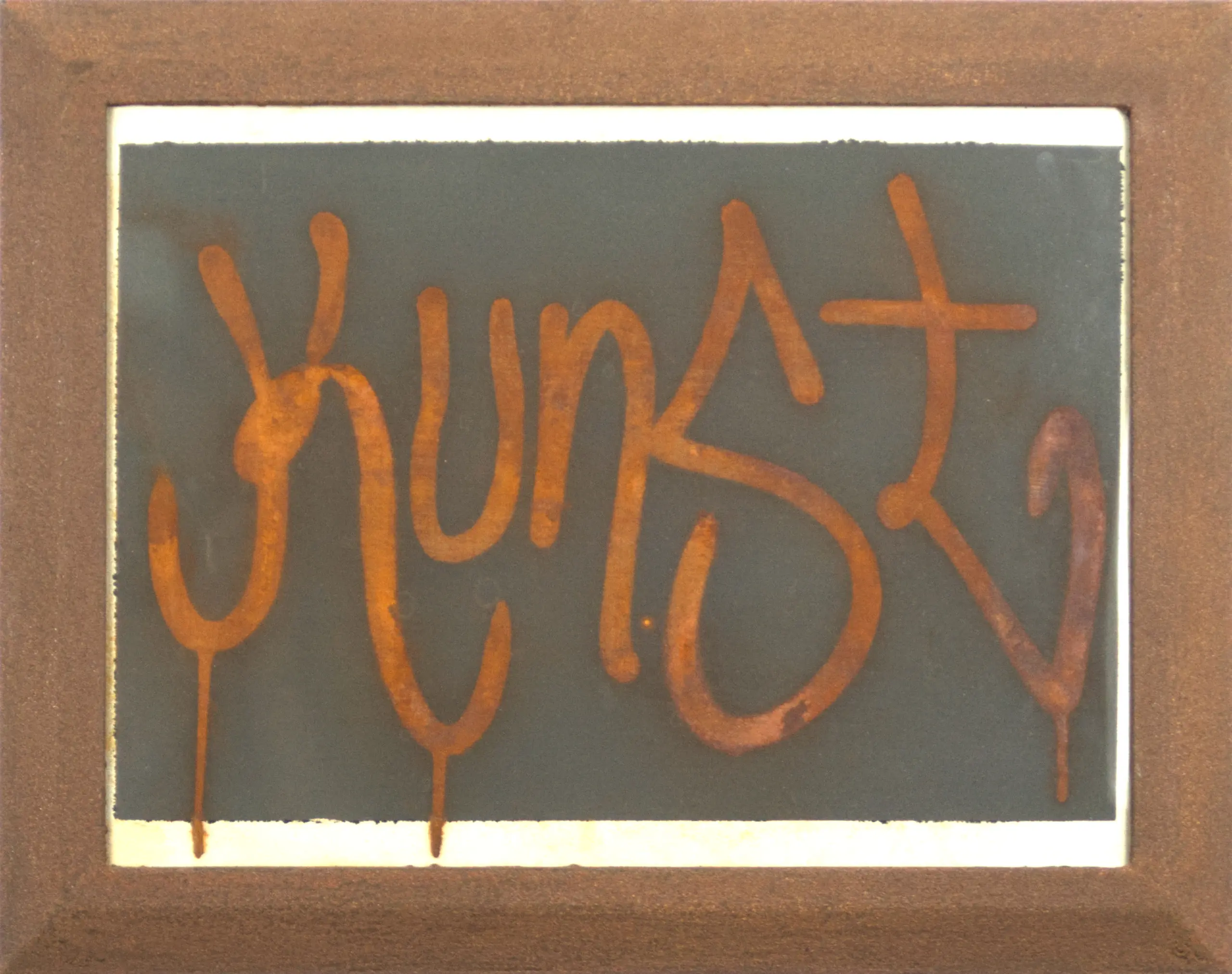 Worst Case - wenn Kunst rastet (wer rastet der rostet), 2023, Patina (Oxidation) auf Papier, 30 x 40 cm von Tim Florian Mueller