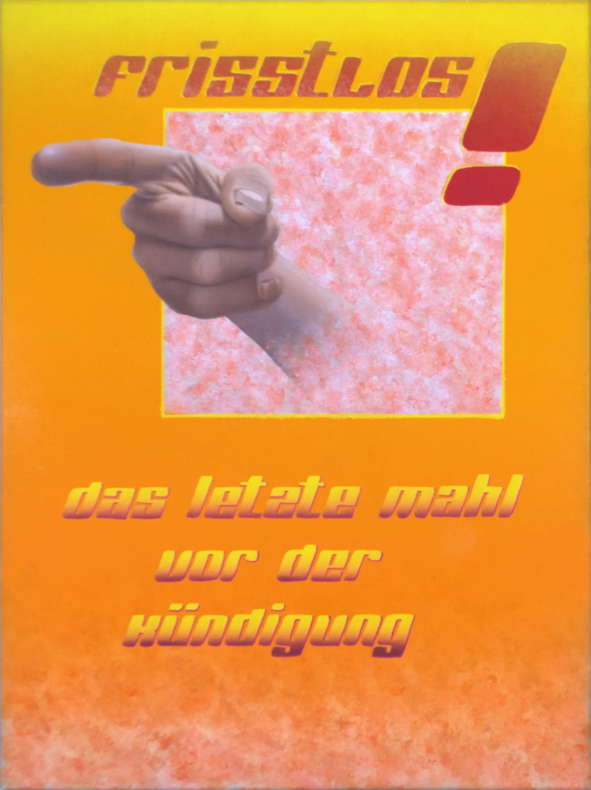 Koch: "FRISSTLOS!" das letzte Mahl vor der Kündigung, 2019, Sprühfarbe / Acrylfarbe / Dispersionsfarbe / Marker auf Leinwand, 80 x 60 cm von Tim Florian Mueller