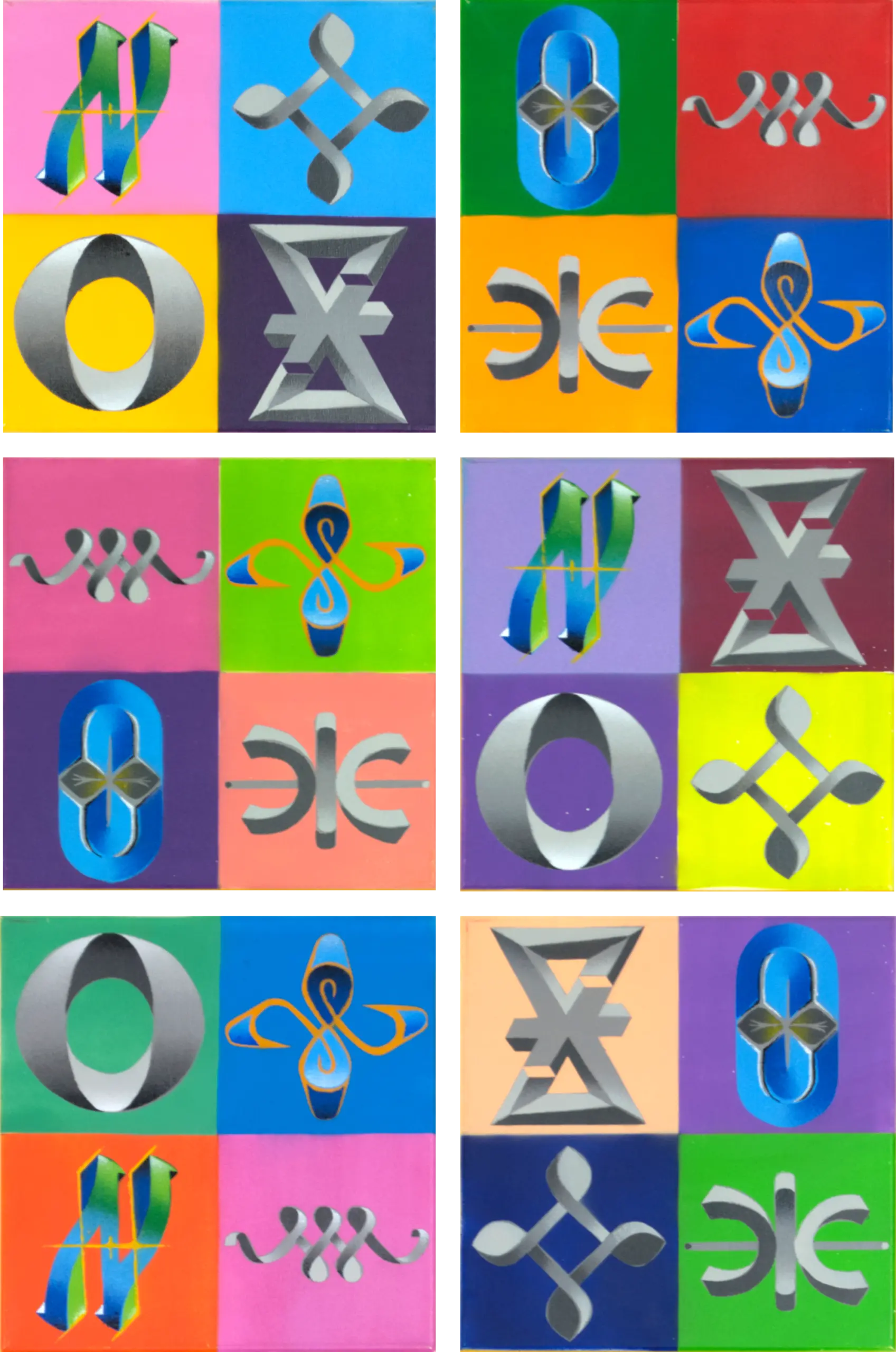 Symbol Group, Sprühfarbe auf Leinwand, je 30 x30 cm von Tim Florian Mueller