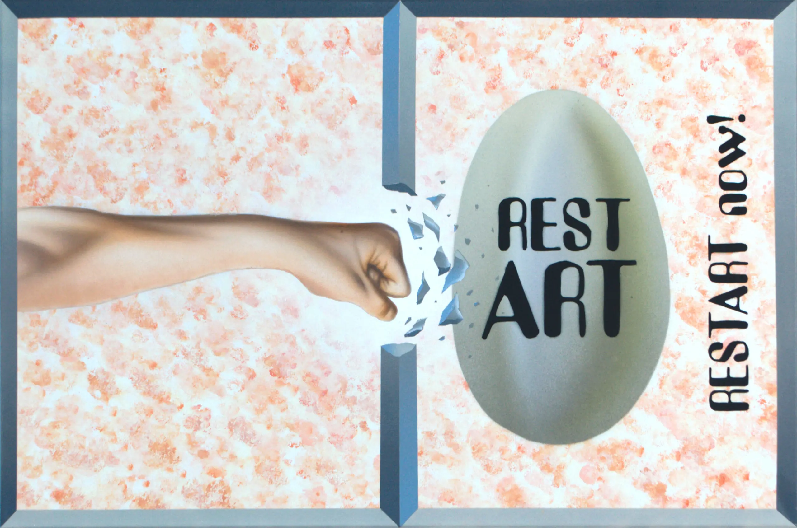 Der Befreiungsschlag (Arrest X), 2019, Sprühfarbe / Acrylfarbe / Dispersionsfarbe auf Leinwand, 60 x 90 cm von Tim Florian Mueller